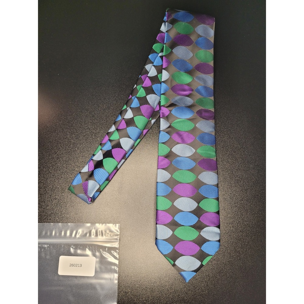 Verse 9 Necktie Gray Blue Purple Green Geometric Silk Excellent - Picture 4 of 4